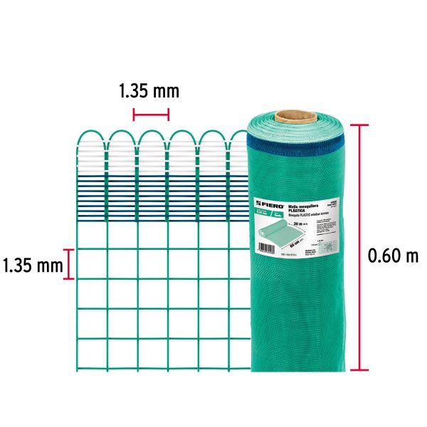 44950 - Rollo de 30 m x 0.6 m de malla mosquitera plástica verde