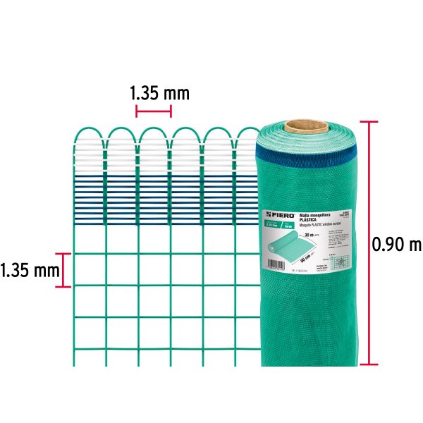 44952 - Rollo de 30 m x 0.9 m de malla mosquitera plástica verde