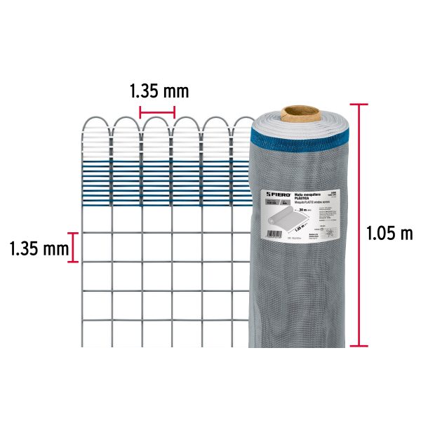 44960 - Rollo de 30 m x 1.05 m de malla mosquitera plástica gris