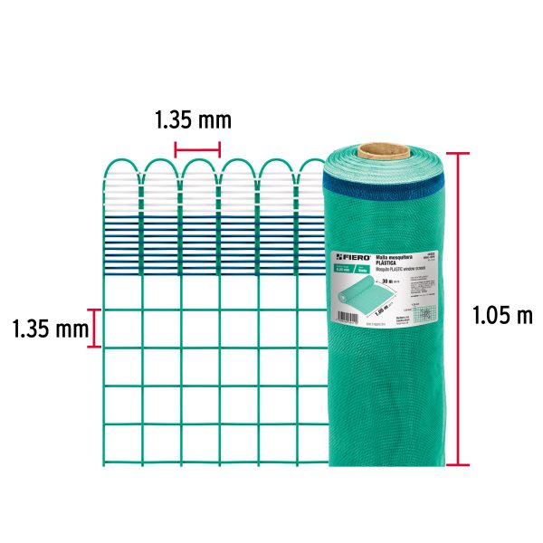 44953 - Rollo de 30 m x 1.05 m de malla mosquitera plástica verde