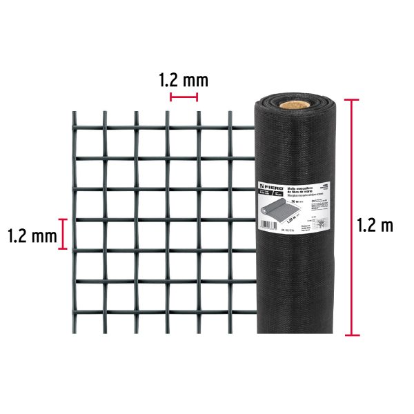 44996 - Rollo de 30 m x 1.2 m malla mosquitera fibra de vidrio negra