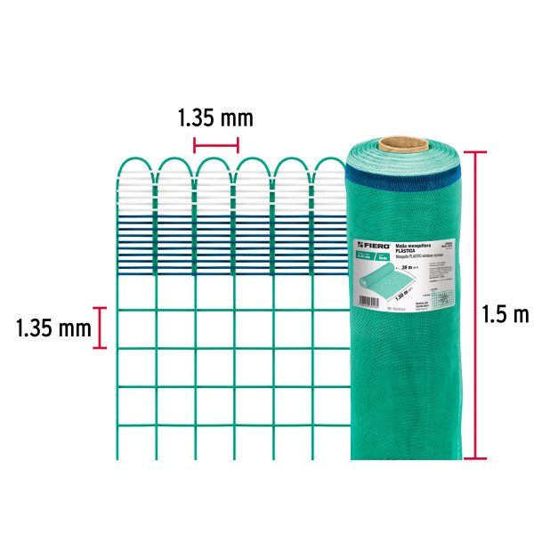 44955 - Rollo de 30 m x 1.5 m de malla mosquitera plástica verde