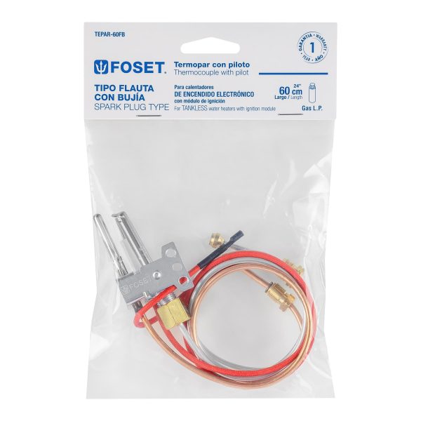 46149 - Termopar tipo flauta con bujía, 60 cm, Foset
