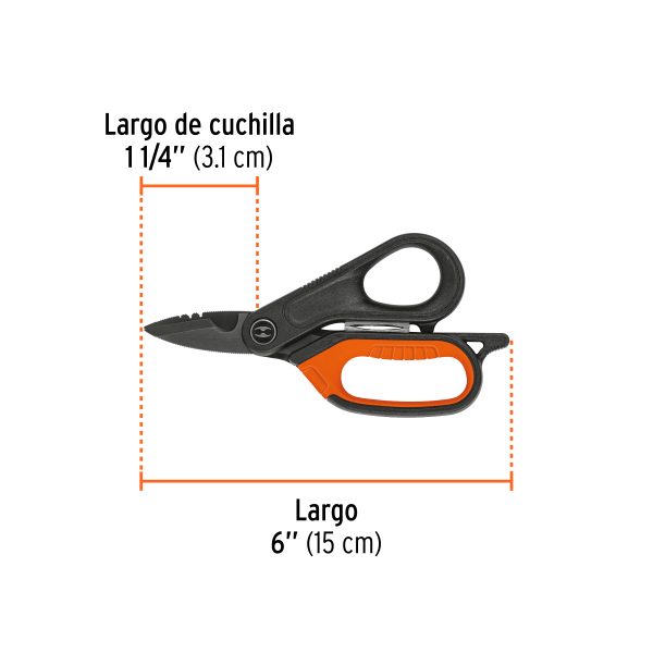 103717 - Tijera para electricista, 6', acero inox, oxido negro, EXPER