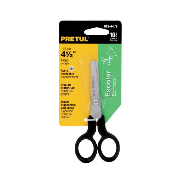 23240 - Tijera 4-1/2' de acero inoxidable punta roma escolar, PRETUL