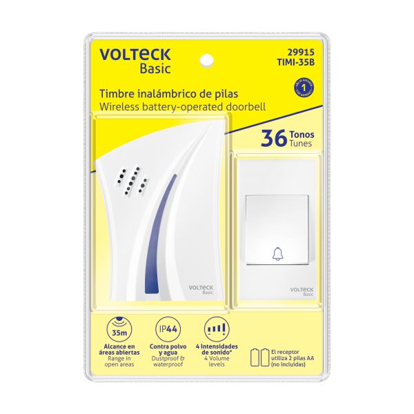 29915 - Timbre inalámbrico de pilas, 36 tonos, VOLTECK BASIC