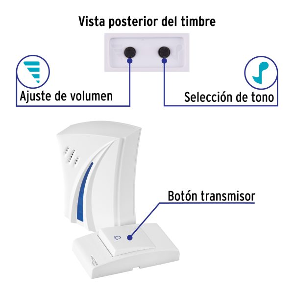 29915 - Timbre inalámbrico de pilas, 36 tonos, VOLTECK BASIC