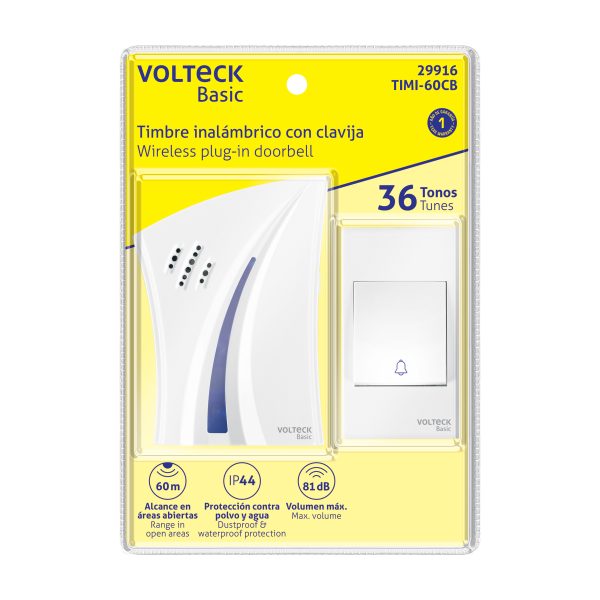29916 - Timbre inalámbrico con clavija, 36 tonos, VOLTECK BASIC
