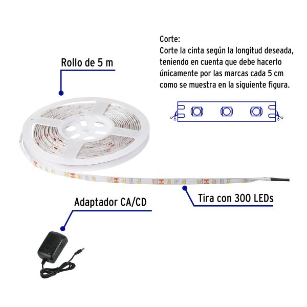 46368 - Tira de LED de 5 m 18 W para interior y exterior luz de día