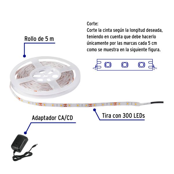 46369 - Tira de LED de 5 m 18 W para interior y exterior luz cálida