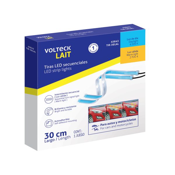 45843 - Par de Tiras LED secuenciales para auto 30cm blanco- amarill