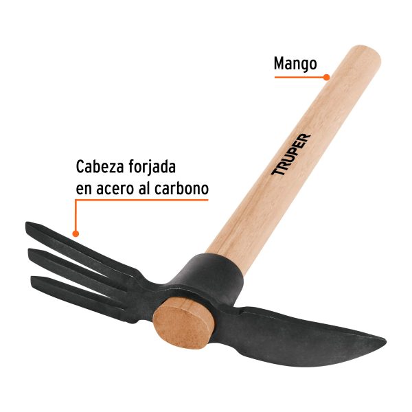 19647 - Rastrillo-pico, mango de madera 14', Truper