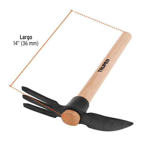 19647 - Rastrillo-pico, mango de madera 14', Truper