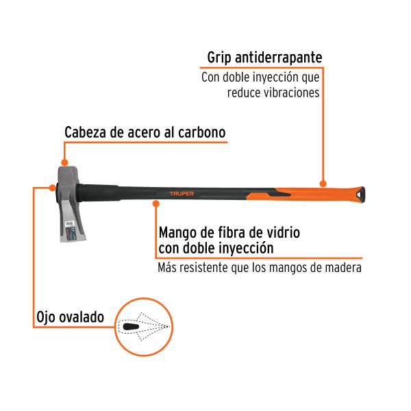 11137 - Hacha para rajar madera 8 lbs, mango fibra de vidrio 36'