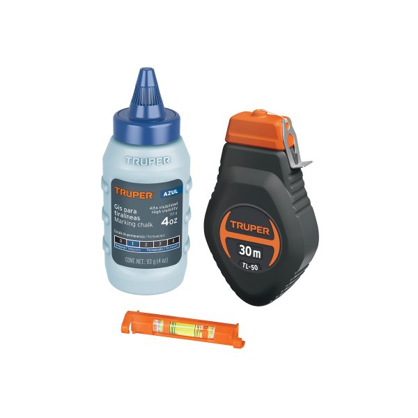 18574 - Tiralíneas plástico con gis y nivel 30 m (100 ft), Truper
