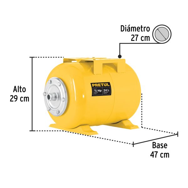 27039 - Tanque hidroneumático horizontal, 24 litros, PRETUL