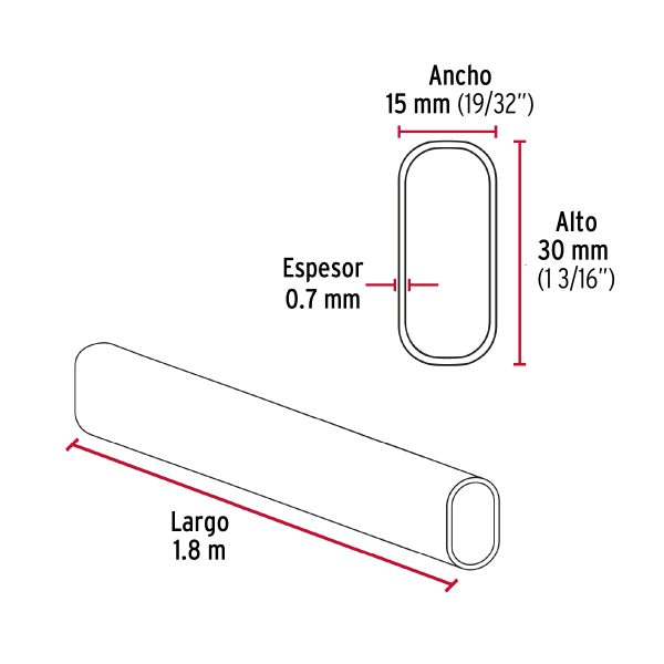 45898 - Tubo ovalado para clóset,1.8 m, acero cromado, HERMEX