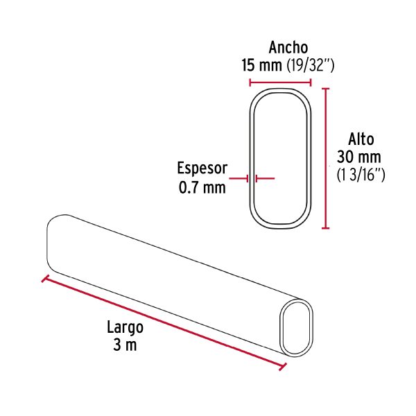 45900 - Tubo ovalado para clóset, 3 m, aluminio, HERMEX