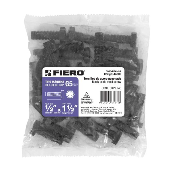 44800 - Bolsa con 30 tornillos 1/2' x 1-1/2' acero grado 5, FIERO
