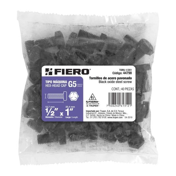 44798 - Bolsa con 40 tornillos 1/2' x 1' acero grado 5, FIERO