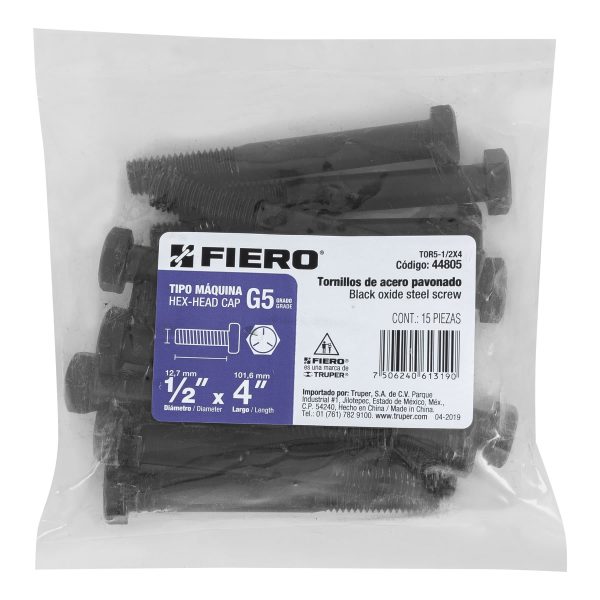 44805 - Bolsa con 15 tornillos 1/2' x 4' acero grado 5, FIERO