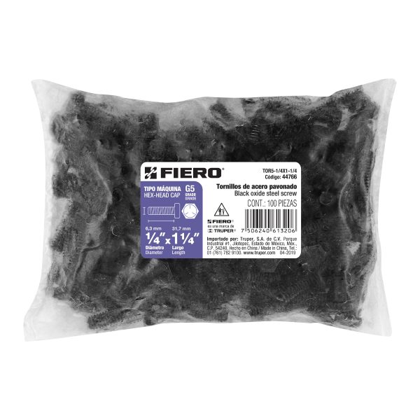 44766 - Bolsa con 100 tornillos 1/4' x 1-1/4' acero grado 5, FIERO