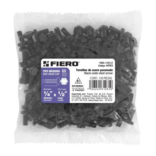 44763 - Bolsa con 150 tornillos 1/4' x 1/2' acero grado 5, FIERO