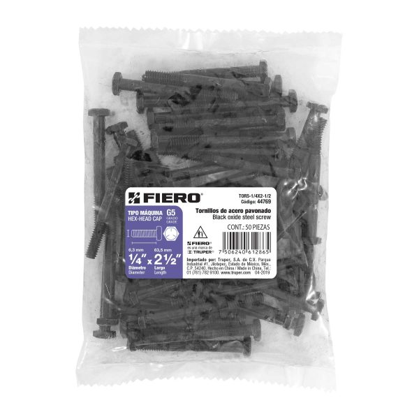 44769 - Bolsa con 50 tornillos 1/4' x 2-1/2' acero grado 5, FIERO