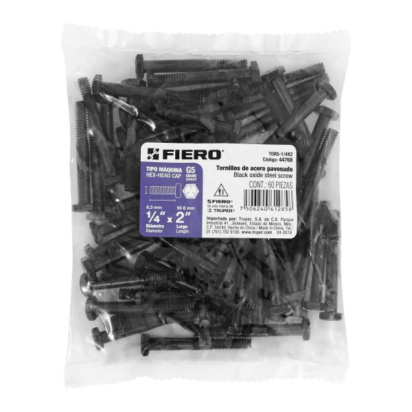 44768 - Bolsa con 60 tornillos 1/4' x 2' acero grado 5, FIERO