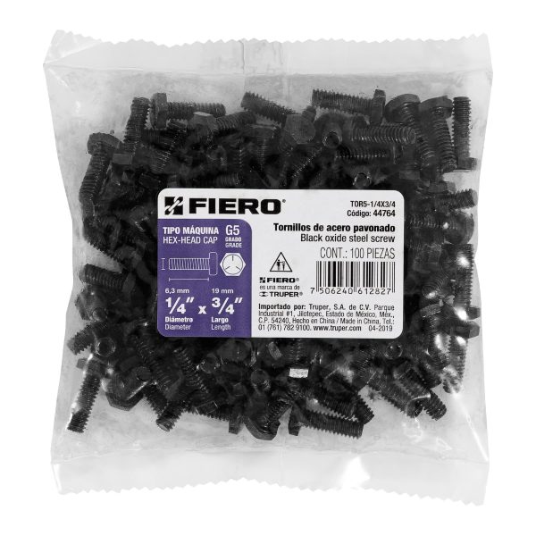 44764 - Bolsa con 100 tornillos 1/4' x 3/4' acero grado 5, FIERO