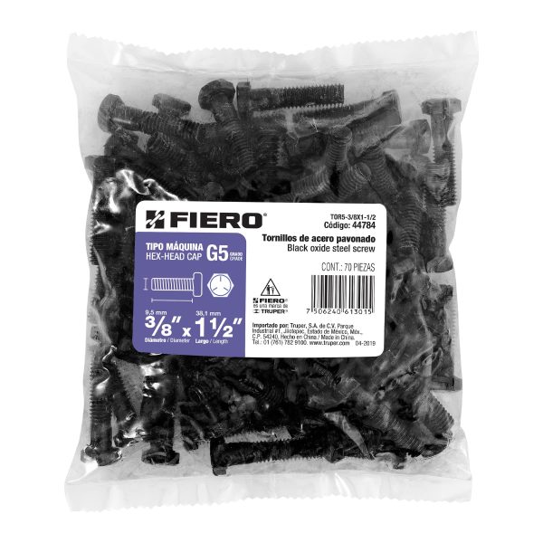 44784 - Bolsa con 70 tornillos 3/8' x 1-1/2' acero grado 5, FIERO