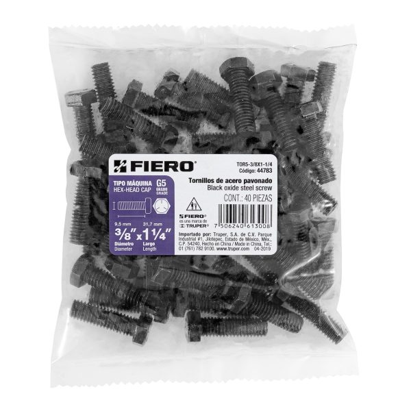 44783 - Bolsa con 40 tornillos 3/8' x 1-1/4' acero grado 5, FIERO