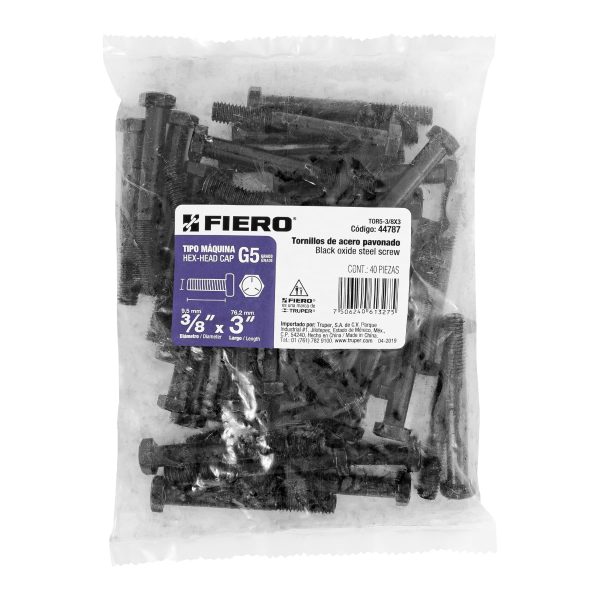 44787 - Bolsa con 40 tornillos 3/8' x 3' acero grado 5, FIERO