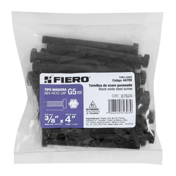 44789 - Bolsa con 30 tornillos 3/8' x 4' acero grado 5, FIERO