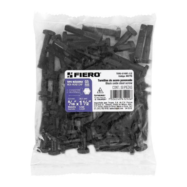 44775 - Bolsa con 50 tornillos 5/16' x 1-1/2' acero grado 5, FIERO