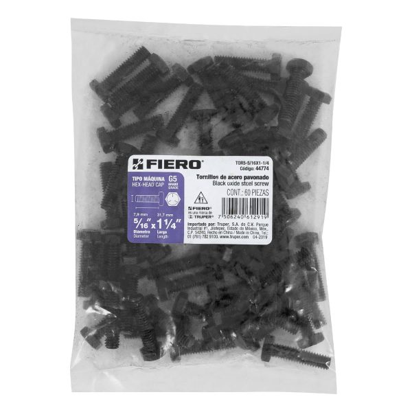 44774 - Bolsa con 60 tornillos 5/16' x 1-1/4' acero grado 5, FIERO