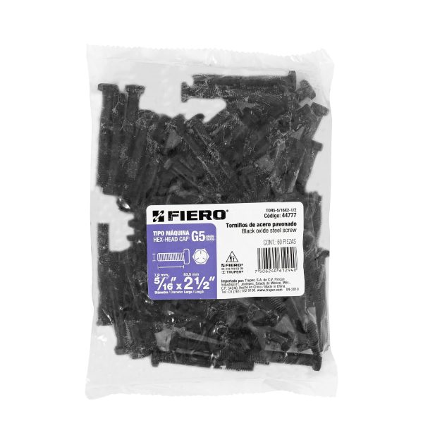 44777 - Bolsa con 60 tornillos 5/16' x 2-1/2' acero grado 5, FIERO
