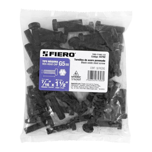 44792 - Bolsa con 50 tornillos 7/16' x 1-1/2' acero grado 5, FIERO