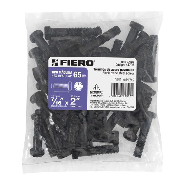 44793 - Bolsa con 40 tornillos 7/16' x 2' acero grado 5, FIERO
