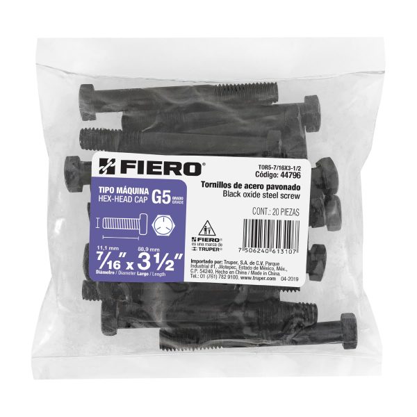 44796 - Bolsa con 20 tornillos 7/16' x 3-1/2' acero grado 5, FIERO