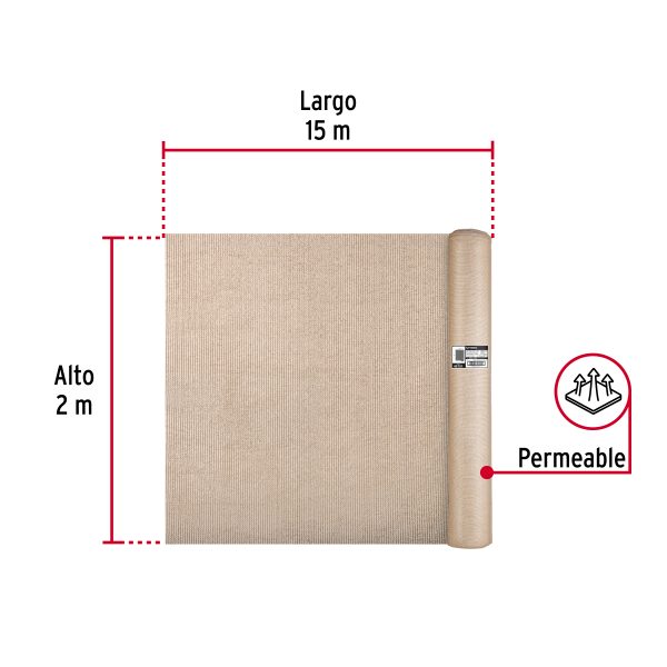 45751 - Rollo de malla sombra raschel 90% de 15m x 2m, beige, FIERO