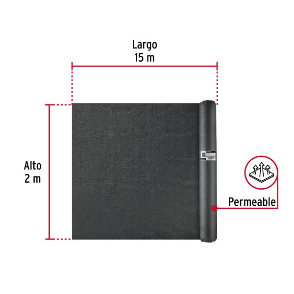45757 - Rollo de malla sombra raschel 90% de 15m x 2m, negro, FIERO