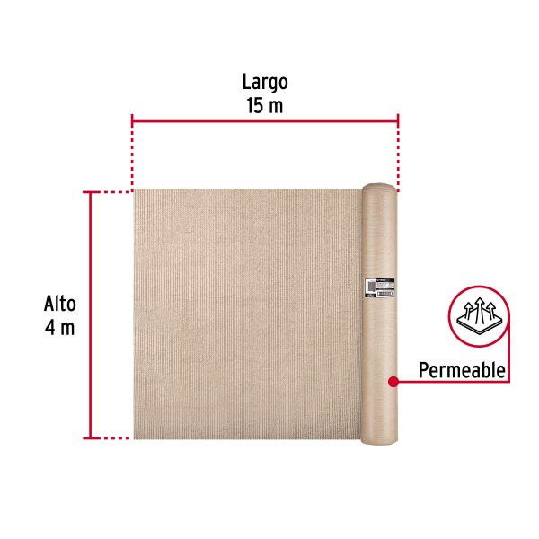 45754 - Rollo de malla sombra raschel 90% de 15m x 4m, beige, FIERO