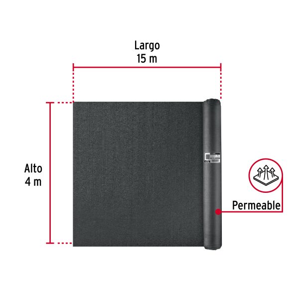 45760 - Rollo de malla sombra raschel 90% de 15m x 4m, negro, FIERO