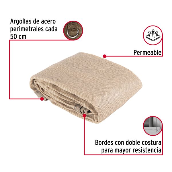 45766 - Toldo raschel beige de 3 m, 90% sombra, ancho 3 m, FIERO