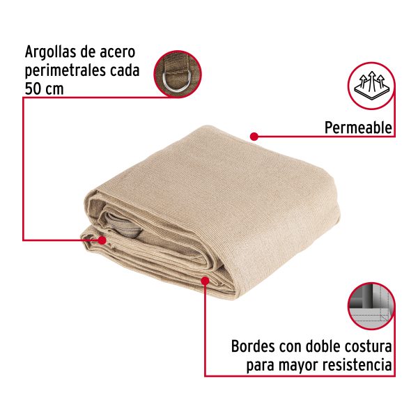 45763 - Toldo raschel beige de 6 m, 90% sombra, ancho 4 m, FIERO