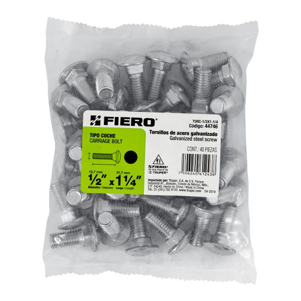 44746 - Bolsa con 40 tornillos 1/2' x 1-1/4' tipo coche, Fiero