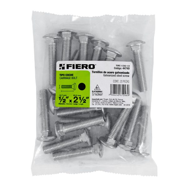 44749 - Bolsa con 20 tornillos 1/2' x 2-1/2' tipo coche, Fiero