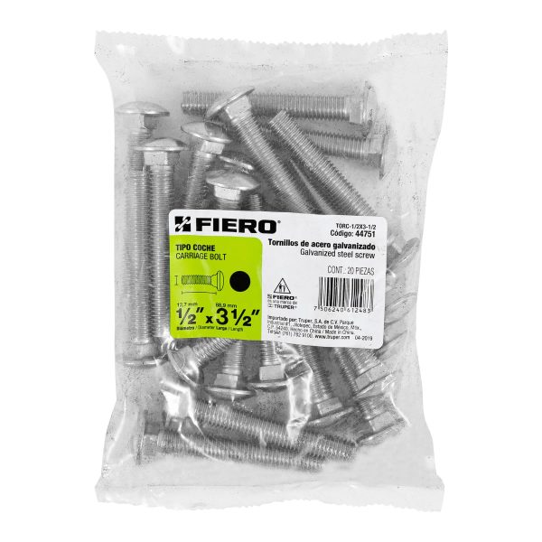 44751 - Bolsa con 20 tornillos 1/2' x 3-1/2' tipo coche, Fiero