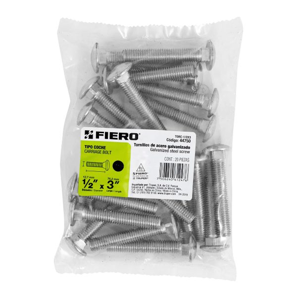 44750 - Bolsa con 20 tornillos 1/2' x 3' tipo coche, Fiero